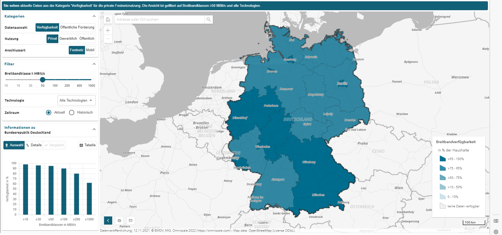 Ausschnitt aus dem Gigabitgrundbuch des Gigabitbüro des Bundes